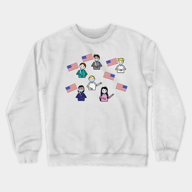 Kids with face masks holding the USA flag Crewneck Sweatshirt by sigdesign